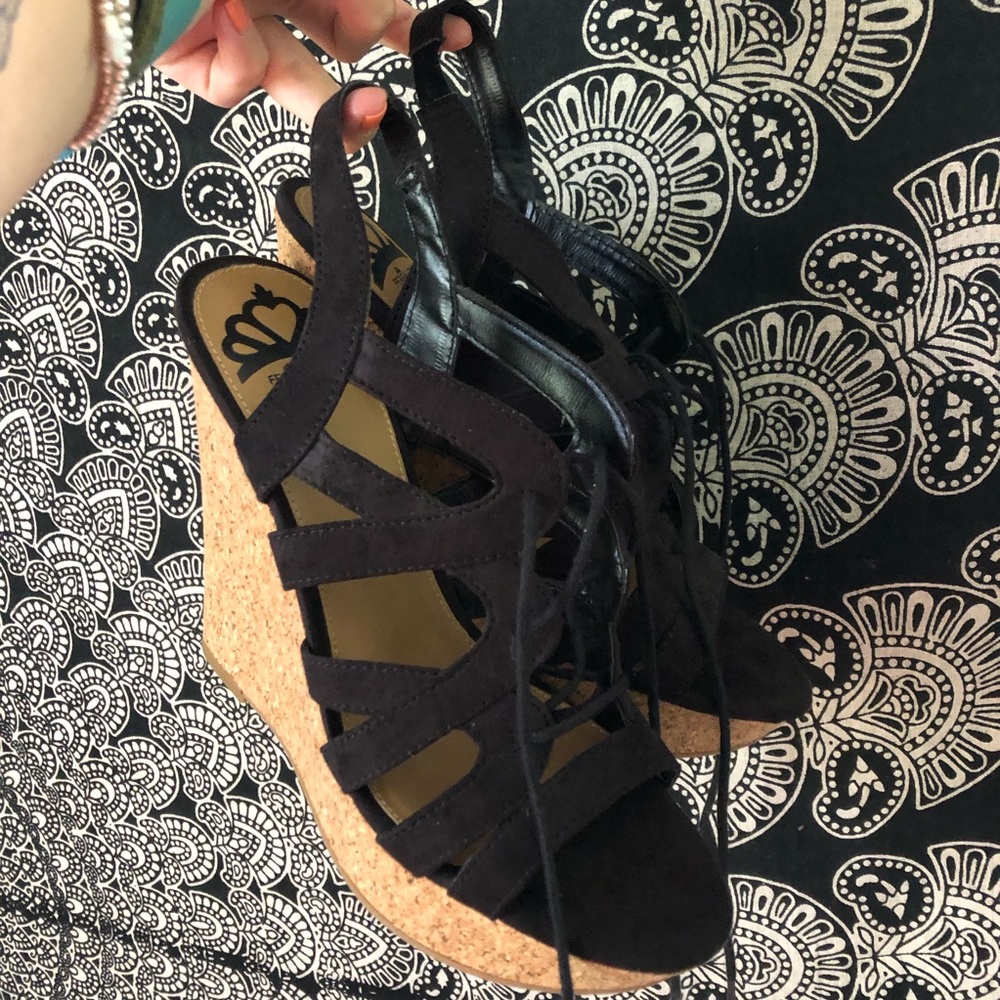 Black Strappy Wedge Heels
